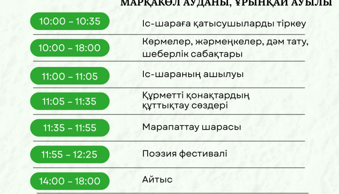 «Марқакөл-Шығыстың Маржаны» фестивалінің бағдарламасы
